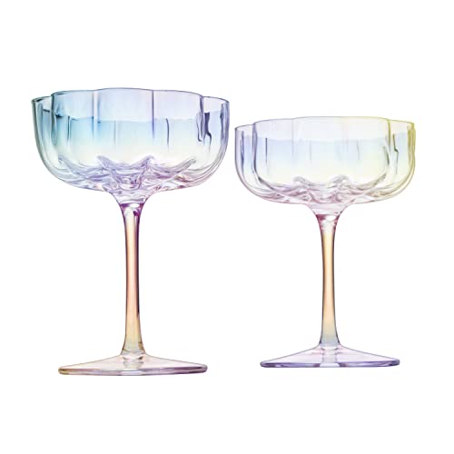 Iridescent Flower Elegant Champagne & Cocktail Coupes 7 oz Set of 2