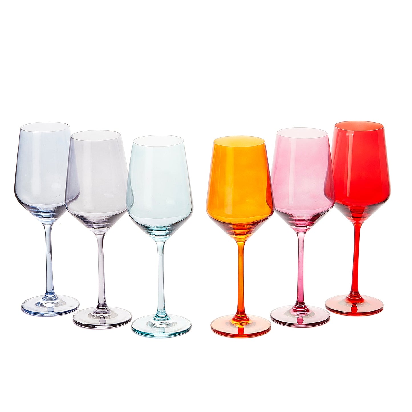 Hand Blown Colored Wine Glass Set 12 oz Set of 6