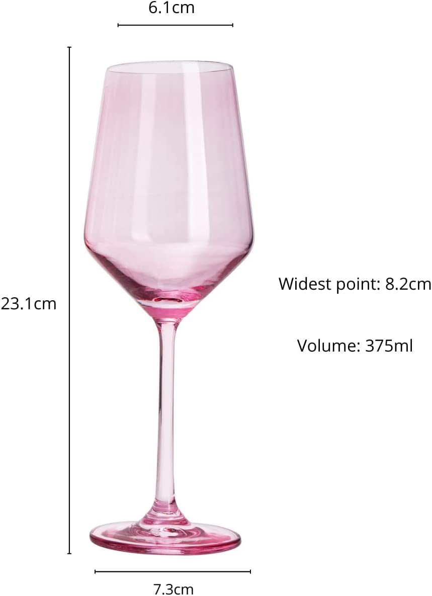 Hand Blown Italian Style Crystal Bordeaux Pink Wine Glasses  12 oz Set of 6