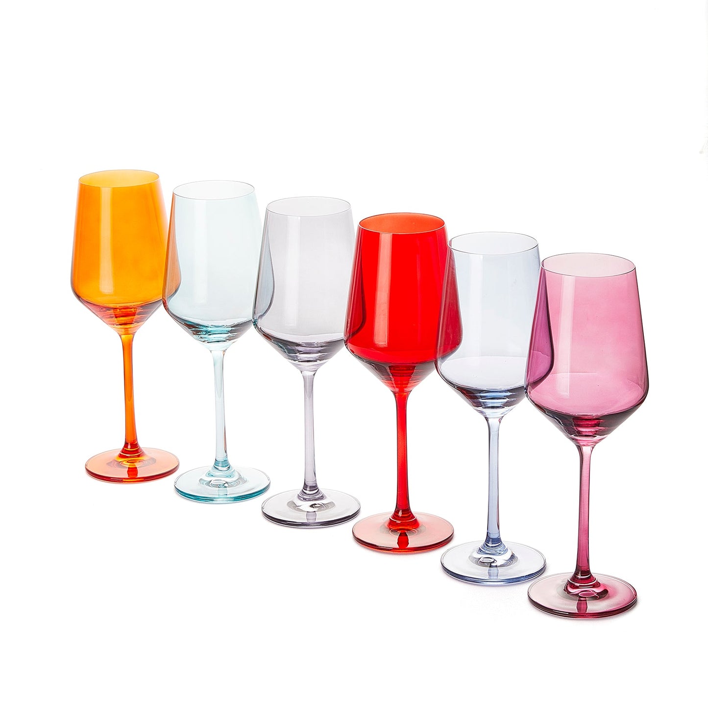 Hand Blown Colored Wine Glass Set 12 oz Set of 6