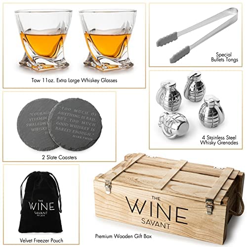 Whiskey Gift Box Set Grenade Whiskey Chillers with Whiskey Glasses Set