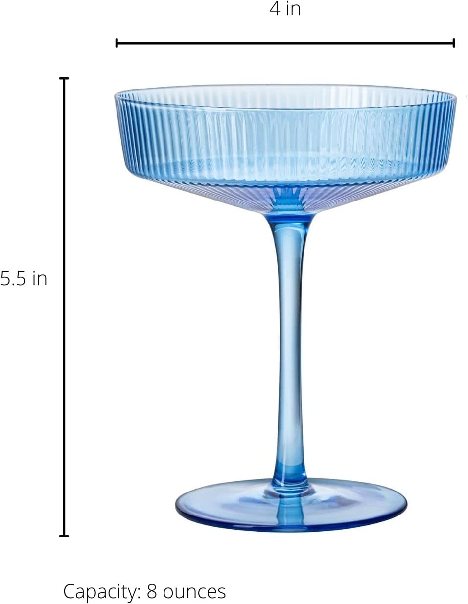 Ripple Cocktail Coupe Colored Glasses 8 oz Set of 2  (Cobalt Blue)