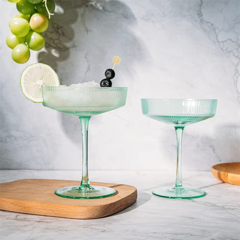 Ripple Cocktail Coupe Colored Glasses 8 oz Set of 2