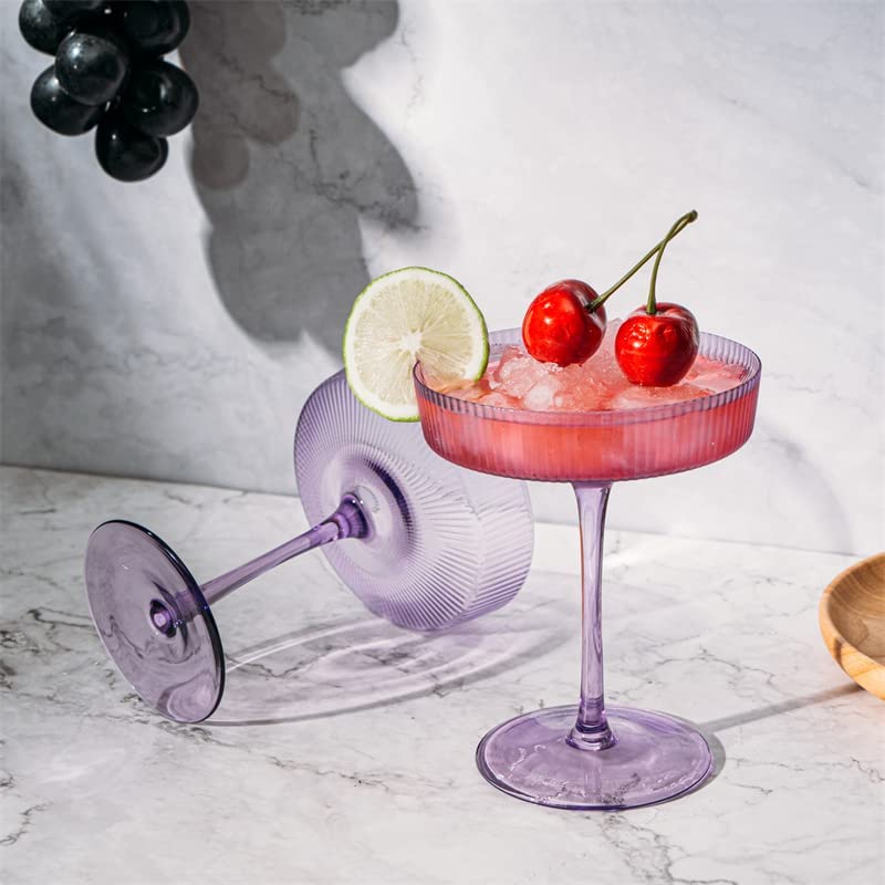 Ripple Cocktail Coupe Colored Glasses 8 oz Set of 2  (Lavender)