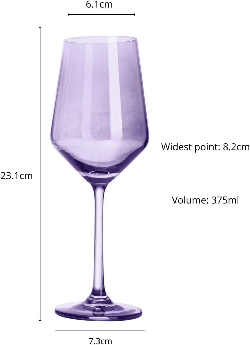 Hand Blown Colored Wine Glasses 12 oz Set Of 6 (Lavender Purple)