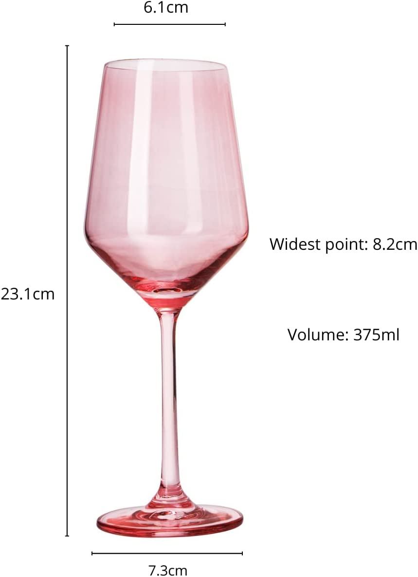 Hand Blown Italian Style Crystal Bordeaux Colored Wine Glasses 12 oz Set of 6