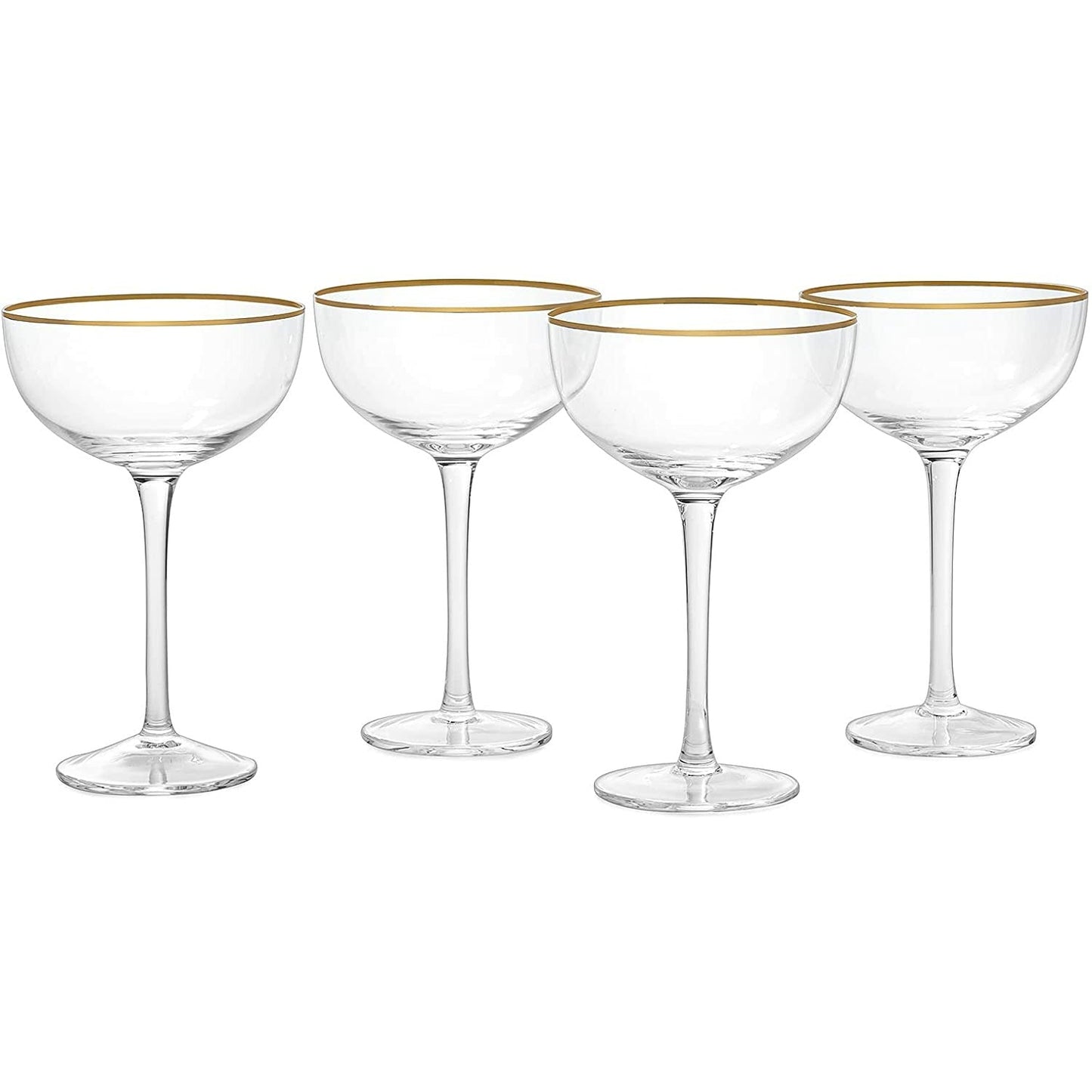 Gold Rim Art Deco Coupe Glasses 7 oz Set of 4