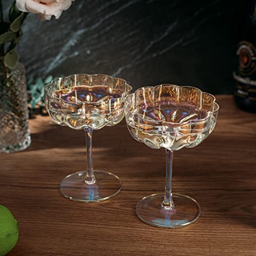 Iridescent Flower Elegant Champagne & Cocktail Coupes 7 oz Set of 2