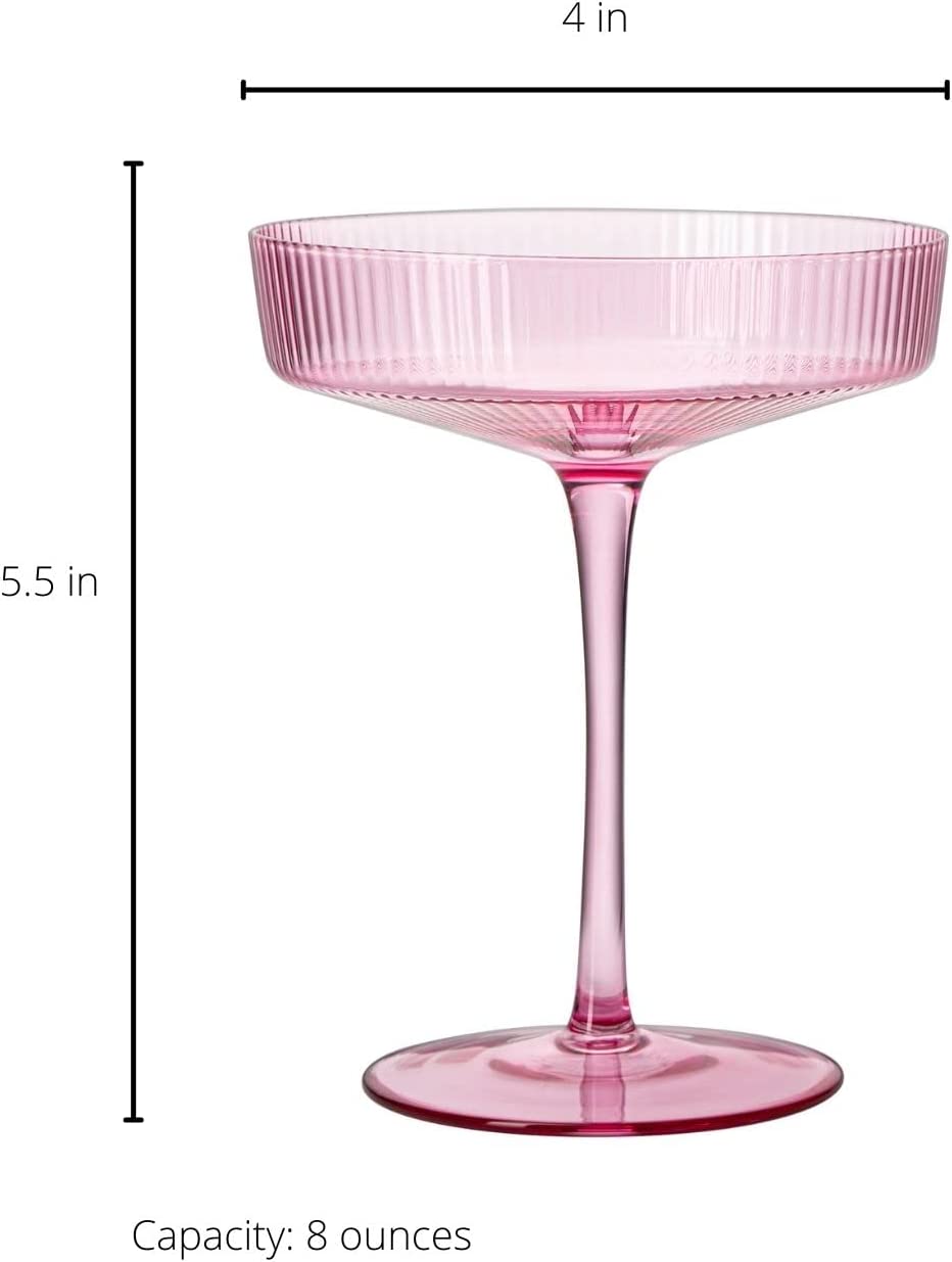Ripple Cocktail Coupe Colored Glasses  8oz Set of 2 (Rose Pink)