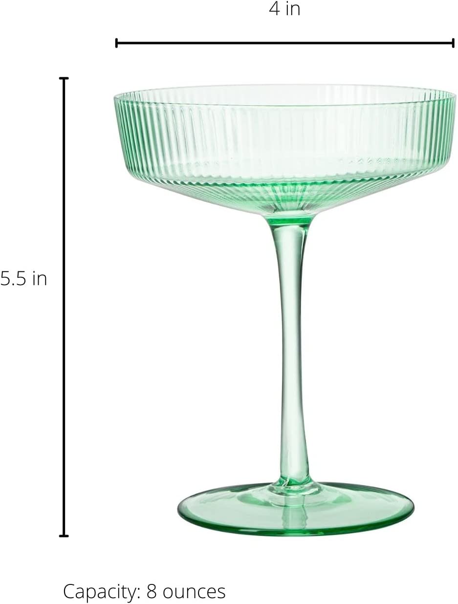 Ripple Cocktail Coupe Colored Glasses 8 oz Set of 2