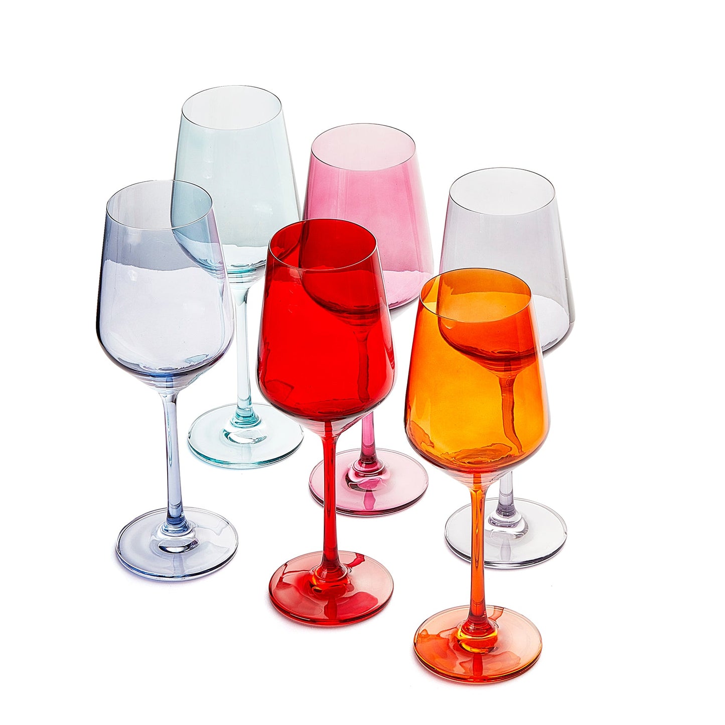 Hand Blown Colored Wine Glass Set 12 oz Set of 6