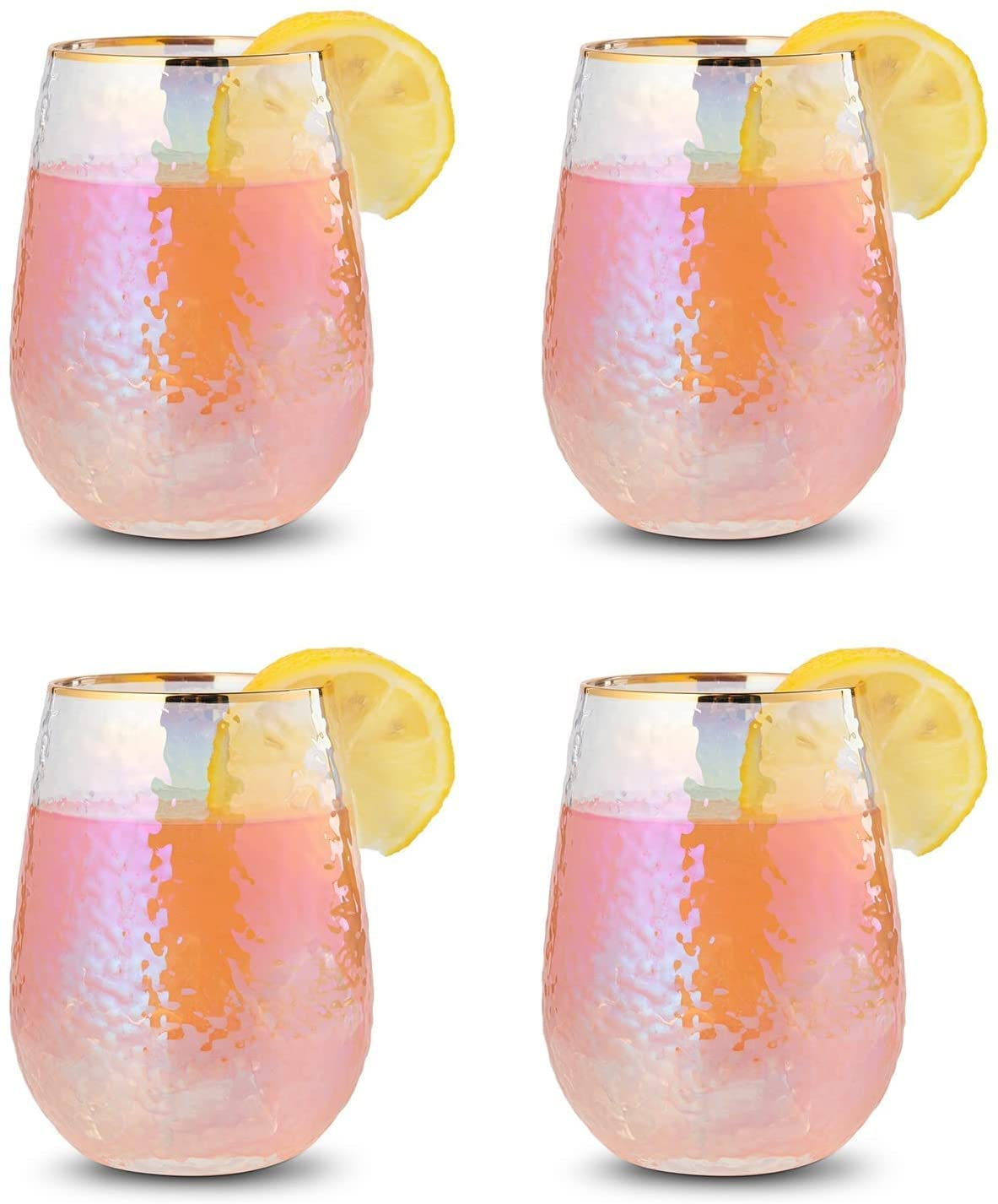 Lustered Iridescent Stemless Wine Glasses 15 oz Set of 4