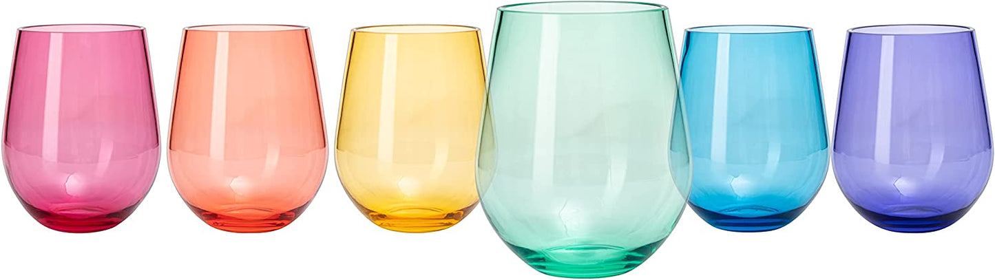 Shatterproof Colored Stemless Wine Glasses 18 oz Set Of 6