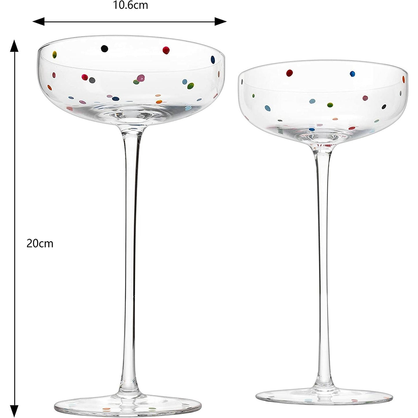 Polka Dot Champagne Coupe Glasses Set of 2 12 oz