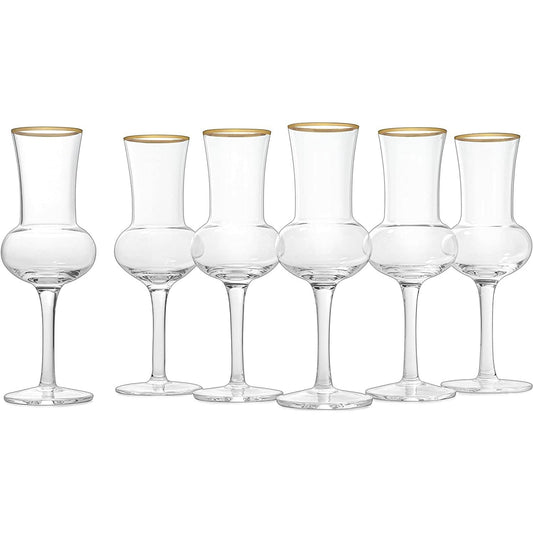 Crystal Grappa Gold Rim Glasses 3oz Set of 6