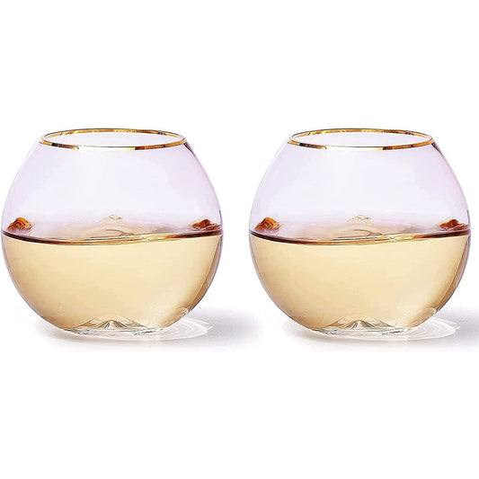 Colored Blush Pink & Gilded Rim Stemless Wine Glass 18 oz Set Of 2