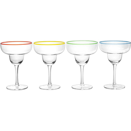 Margarita Colored Rim Cocktail Glasses 12 oz Set of 4