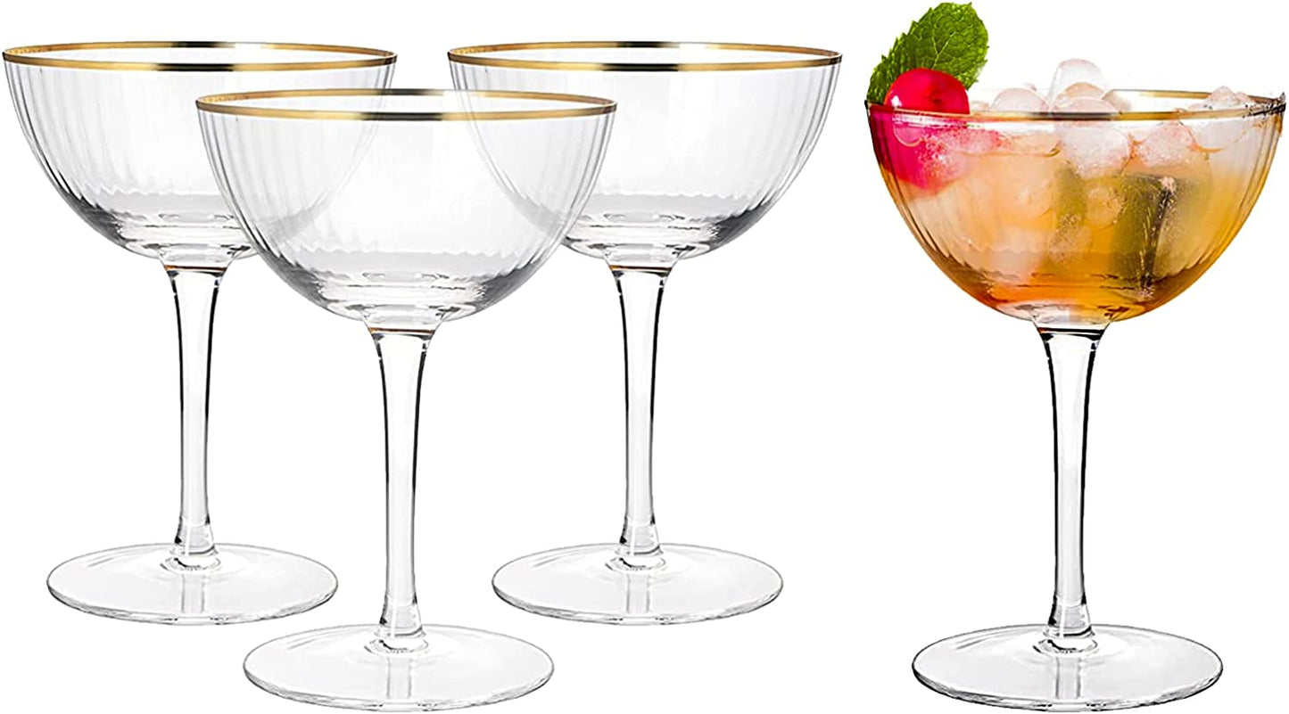 Gold Rim Coupe Glasses 6 oz  Set of 4 Gold Rim