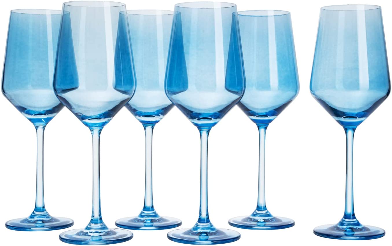 Hand Blown Italian Style Crystal Bordeaux Blue 12 oz Set of 6