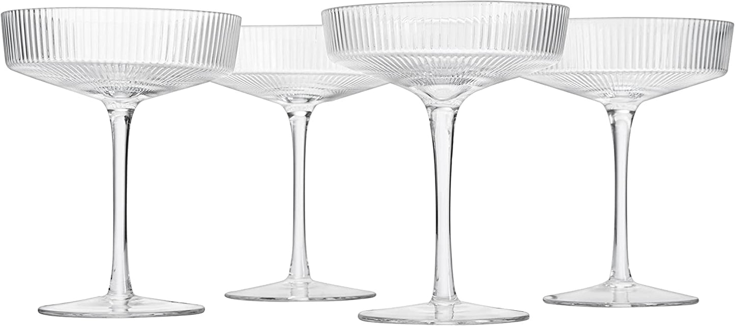 Ribbed Coupe Cocktail Glasses 8 oz Set of 4