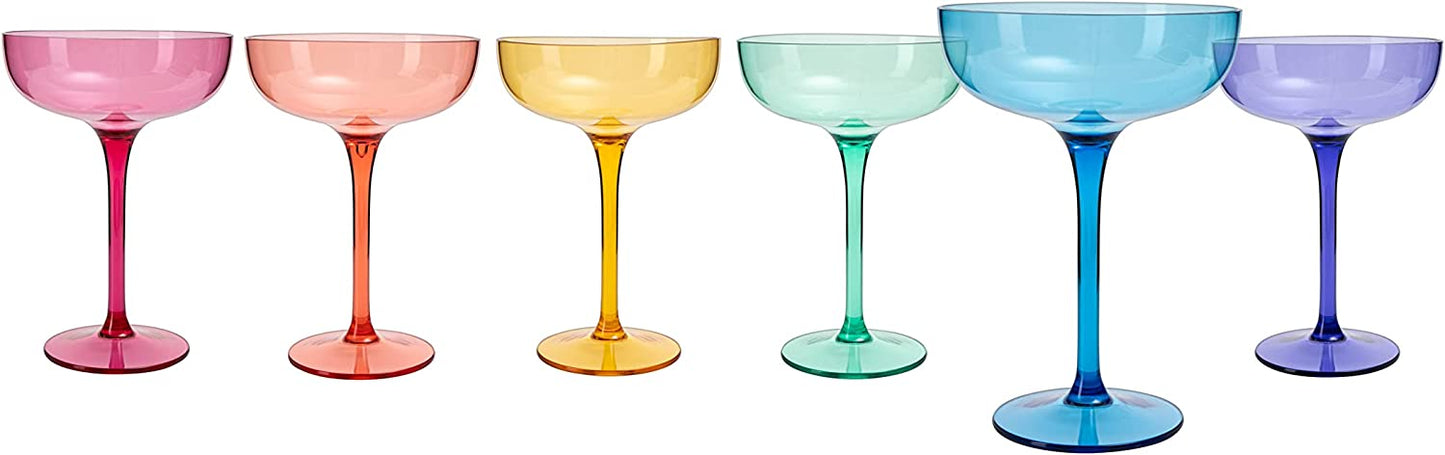 Shatterproof Colored Coupe Margarita Glass 15 oz Set Of 6