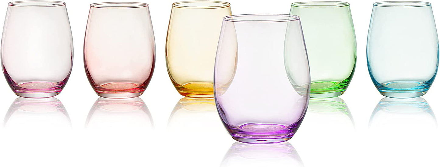 Colored Stemless Wine Glass Set of 6
