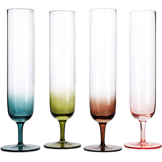 Beautiful Colored Champagne Flutes 10" Stemmed Set Of 4