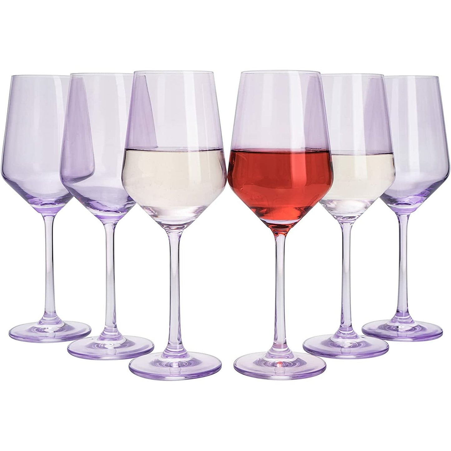 Hand Blown Colored Wine Glasses 12 oz Set Of 6 (Lavender Purple)