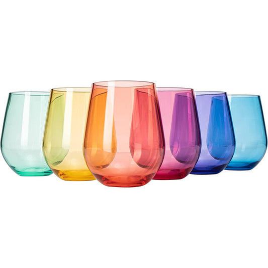 Shatterproof Colored Stemless Wine Glasses 18 oz Set Of 6