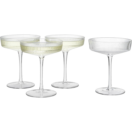 Ribbed Coupe Cocktail Glasses 8 oz Set of 4