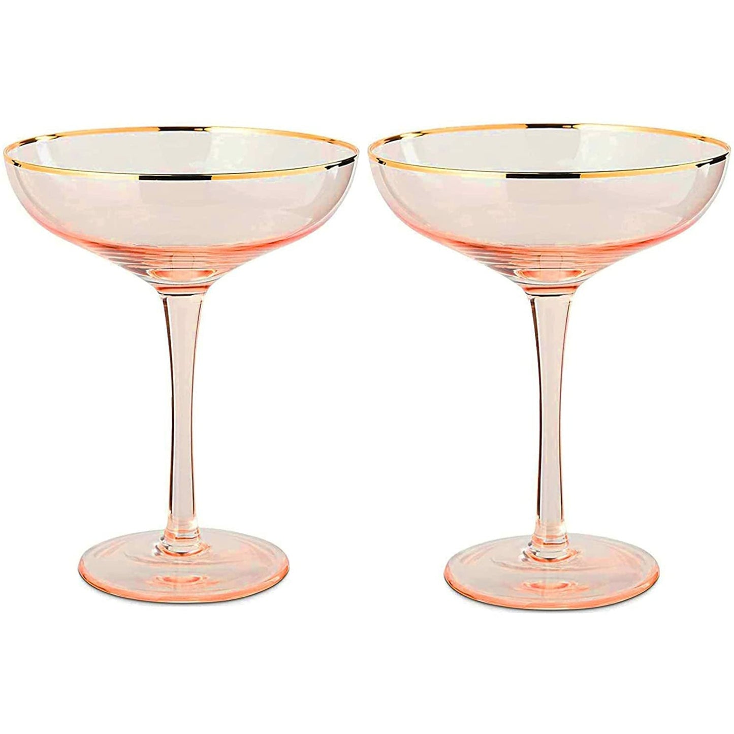 Gorgeous Gilded Pink Rim Coupe Glass 9 oz Set Of 2