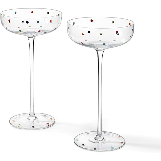 Polka Dot Champagne Coupe Glasses Set of 2 12 oz