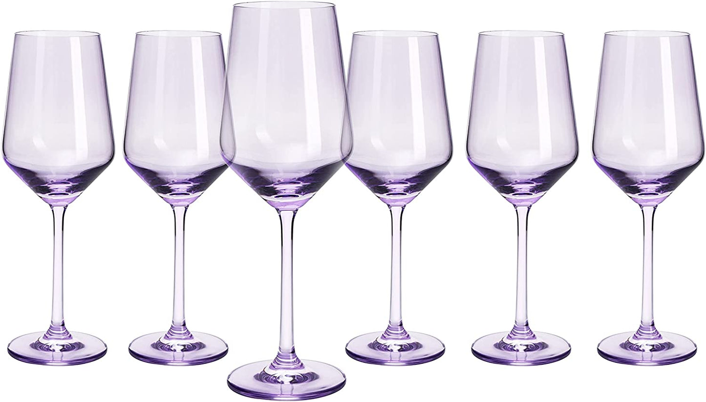 Hand Blown Colored Wine Glasses 12 oz Set Of 6 (Lavender Purple)