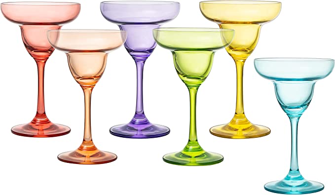 Colorful Margarita & Cocktail Glasses 10.25 oz Set of 6