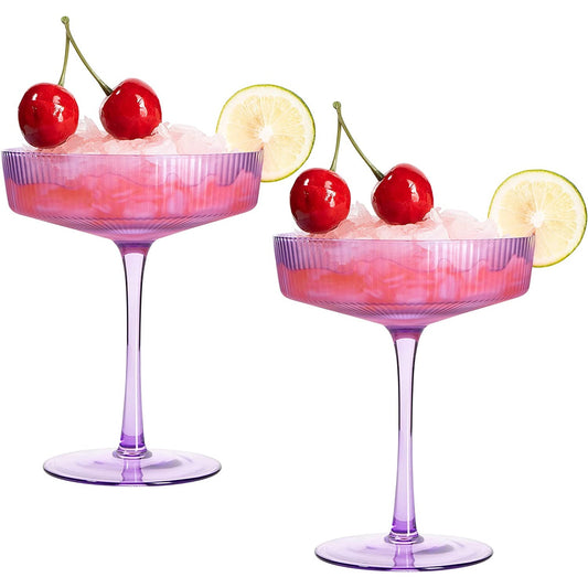 Ripple Cocktail Coupe Colored Glasses 8 oz Set of 2  (Lavender)