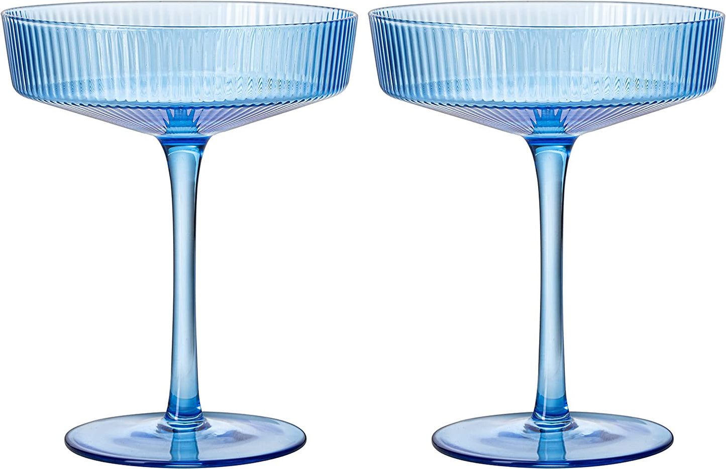 Ripple Cocktail Coupe Colored Glasses 8 oz Set of 2  (Cobalt Blue)