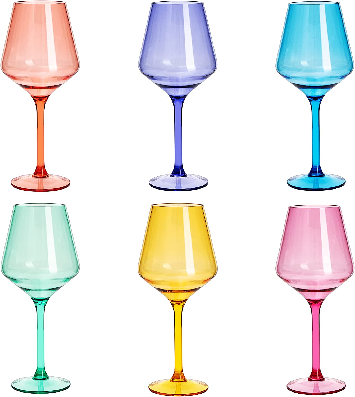 Shatterproof Colored Stemmed Wine Glasses 15 oz Set Of 6