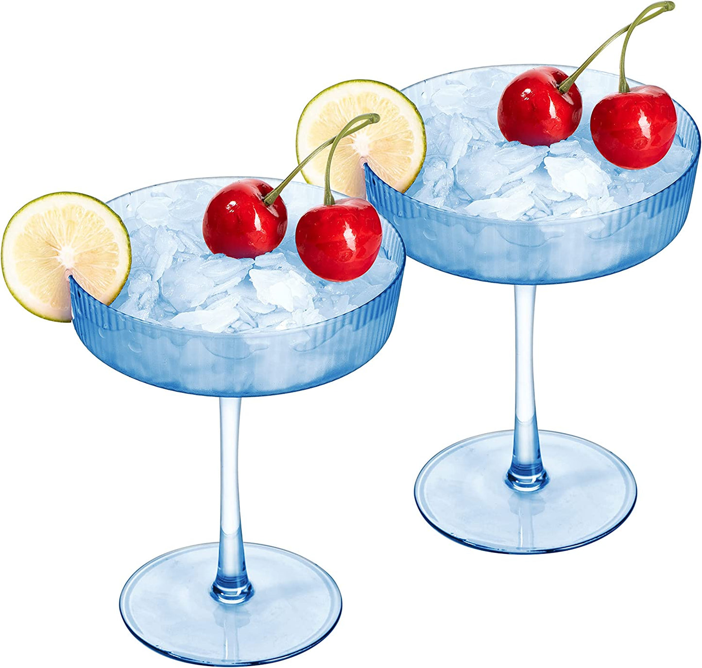 Ripple Cocktail Coupe Colored Glasses 8 oz Set of 2  (Cobalt Blue)