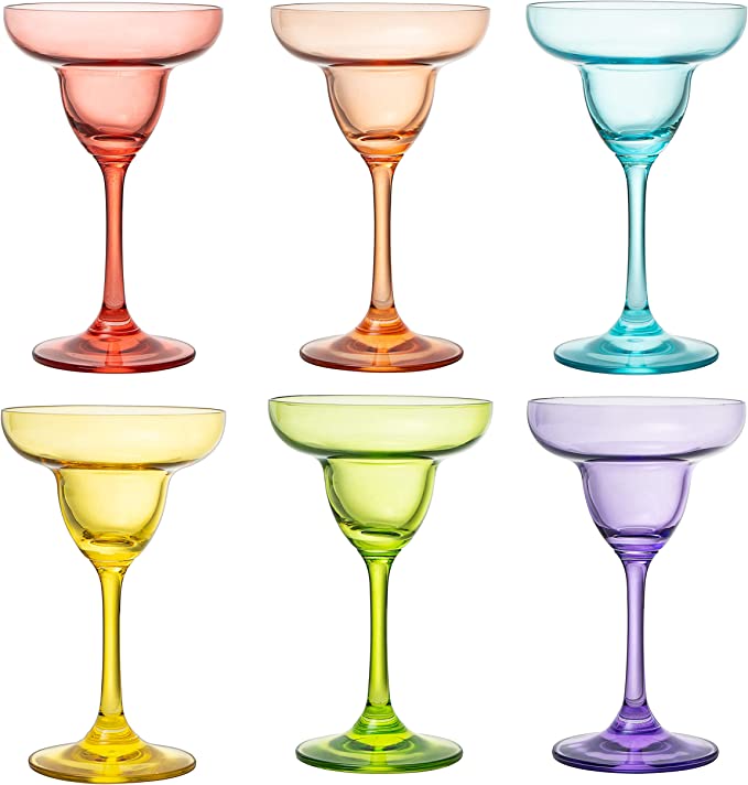 Colorful Margarita & Cocktail Glasses 10.25 oz Set of 6