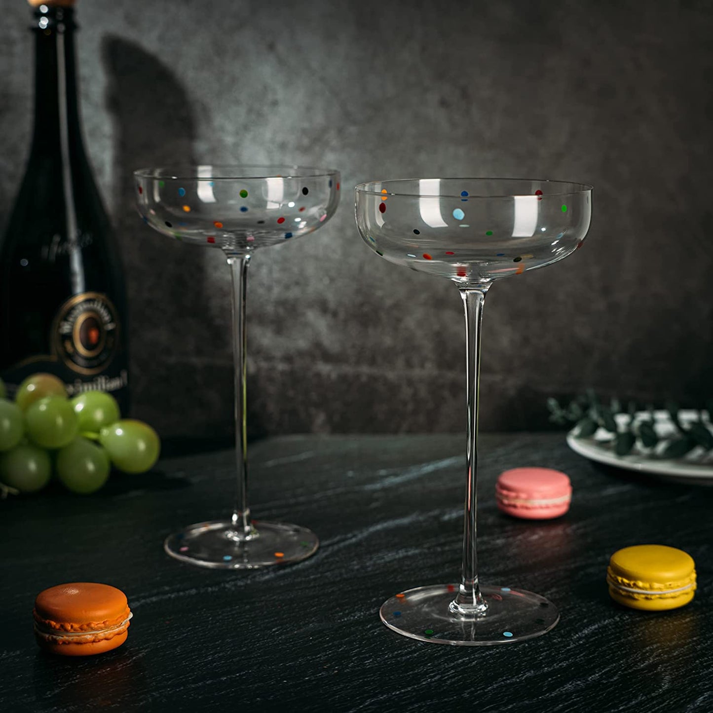 Polka Dot Champagne Coupe Glasses Set of 2 12 oz