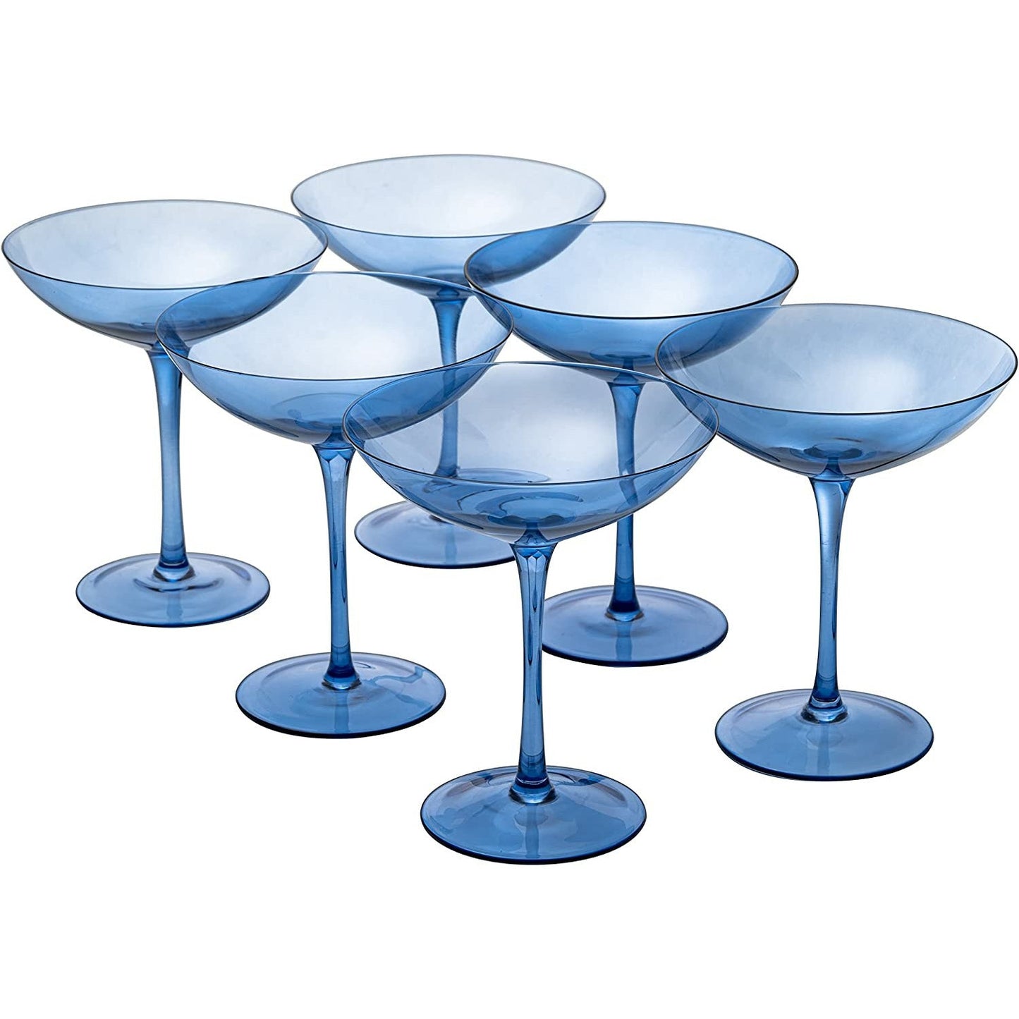 Cobalt Blue Colored Champagne Coupe Glasses 12 oz Set of 6