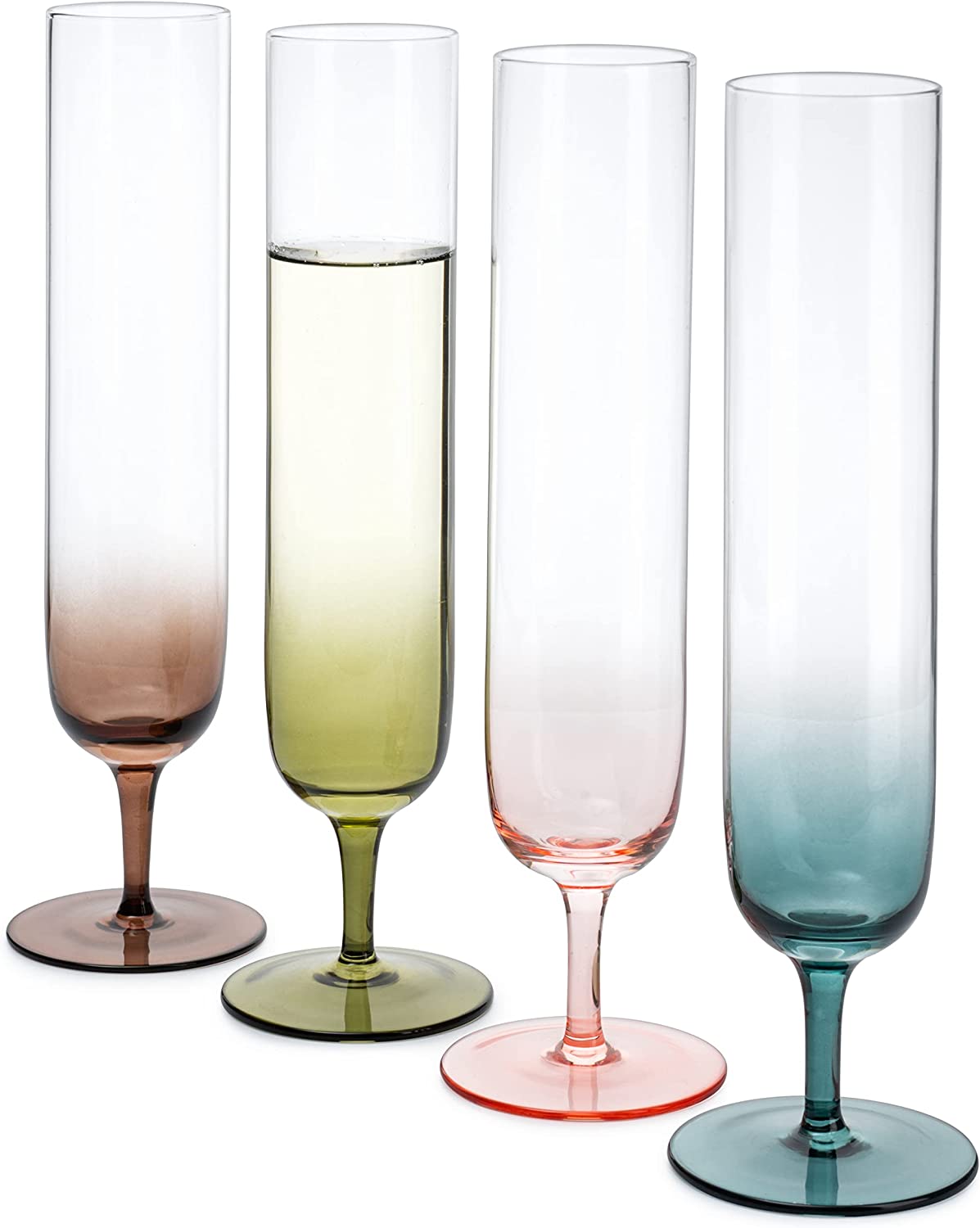 Beautiful Colored Champagne Flutes 10" Stemmed Set Of 4