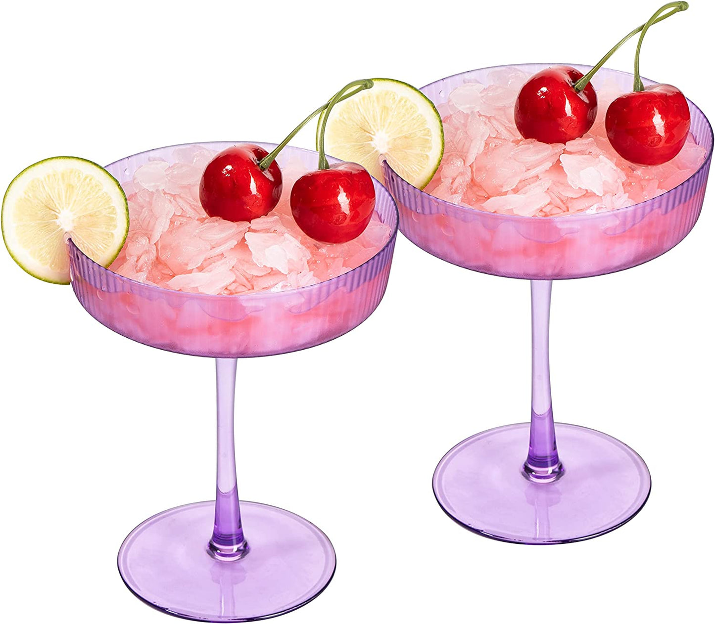 Ripple Cocktail Coupe Colored Glasses 8 oz Set of 2  (Lavender)