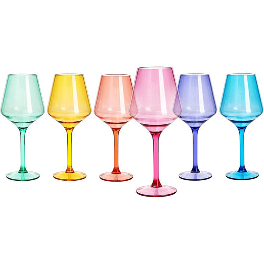 Shatterproof Colored Stemmed Wine Glasses 15 oz Set Of 6