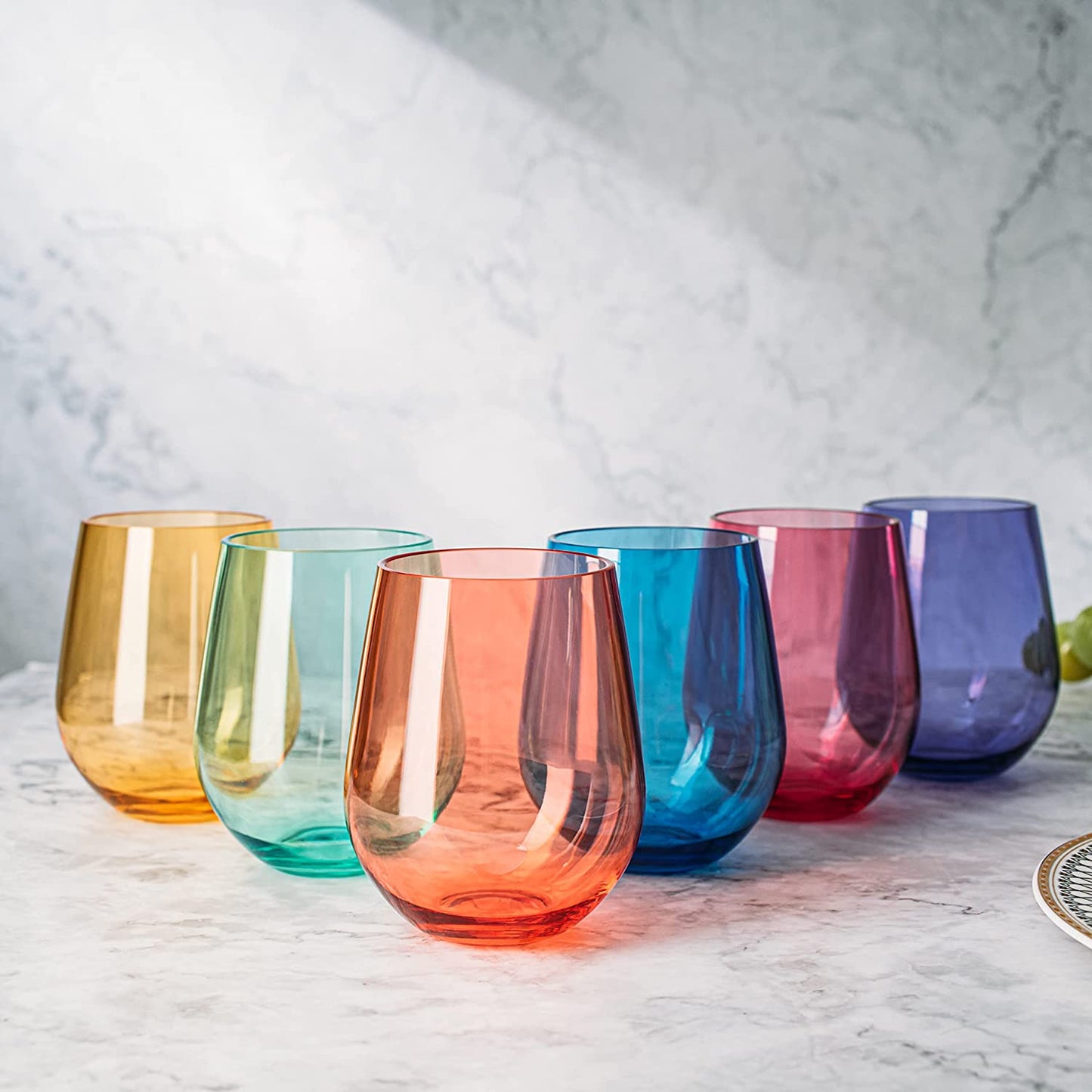Shatterproof Colored Stemless Wine Glasses 18 oz Set Of 6
