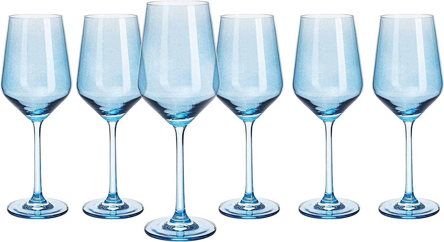 Hand Blown Italian Style Crystal Bordeaux Blue 12 oz Set of 6