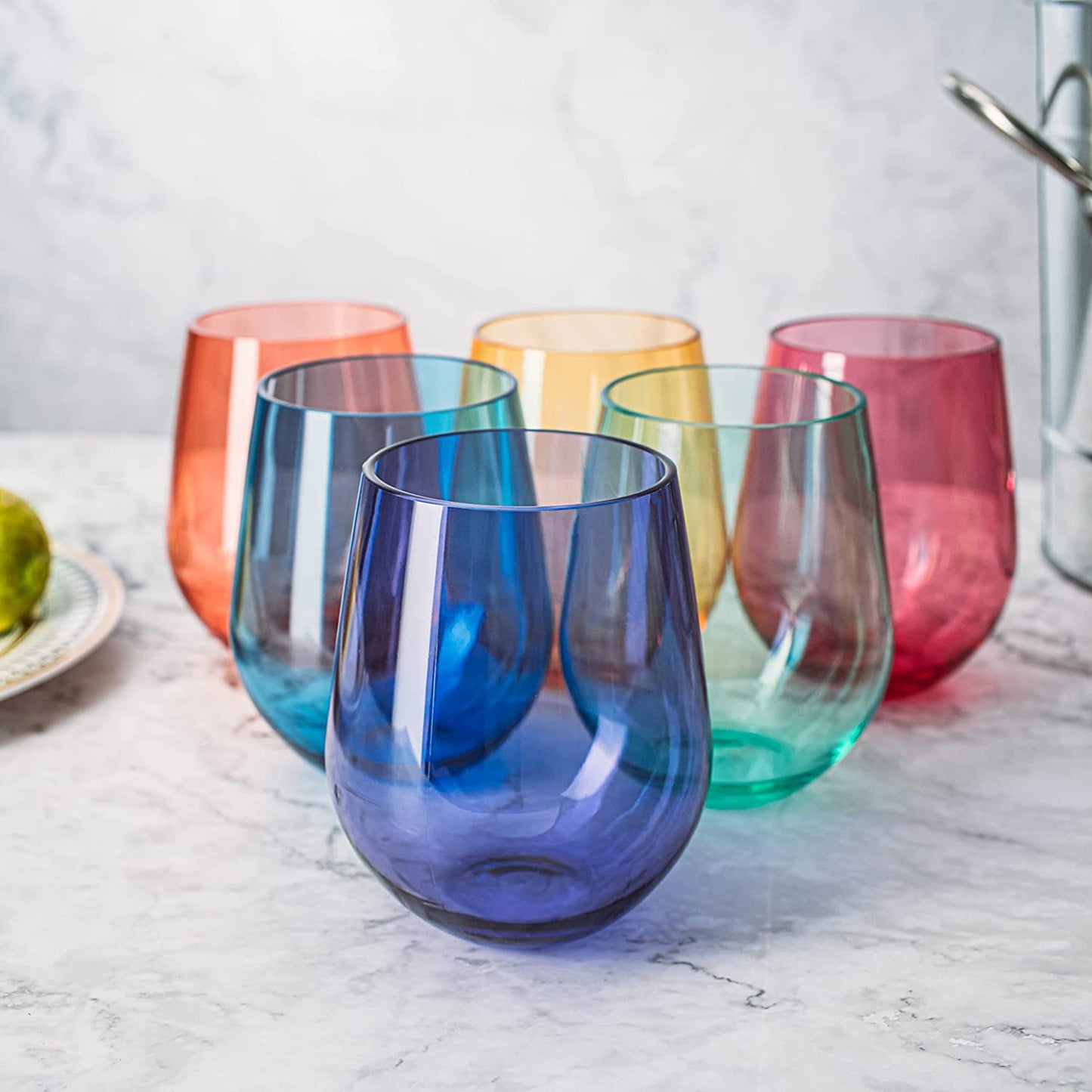 Shatterproof Colored Stemless Wine Glasses 18 oz Set Of 6