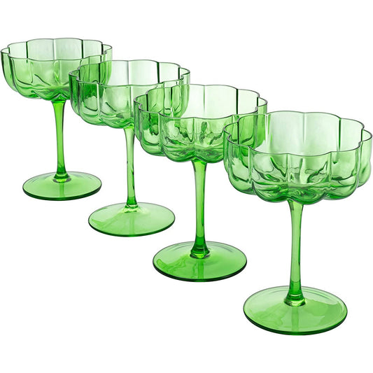 Flower Elegant Champagne & Cocktail Coupes 7 oz Set of 2 (Green)