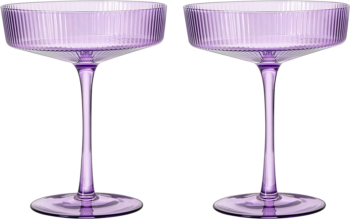 Ripple Cocktail Coupe Colored Glasses 8 oz Set of 2  (Lavender)