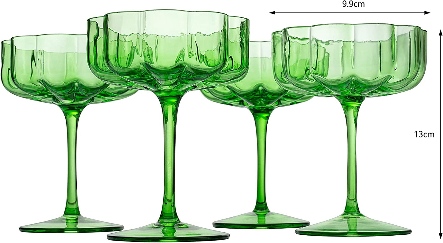 Flower Elegant Champagne & Cocktail Coupes 7 oz Set of 2 (Green)